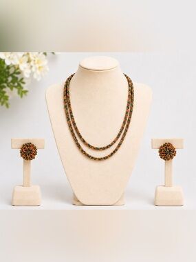 Vintage Handmade Multi-Strand Seed Bead Necklace & Matching Clip-On Earrings Set